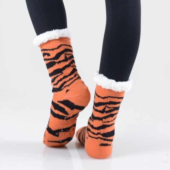 Tiger Stripe Sherpa Lined Slipper Socks - Picture 4 of 5